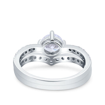 Two Piece Art Deco Wedding Bridal Ring Round Simulated Cubic Zirconia 925 Sterling Silver
